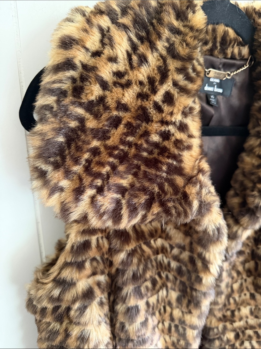 Dennis Basso Faux Fur Leopard Vest Size XS Mob Wife Winter Glam Boho - Picture 2 of 12
